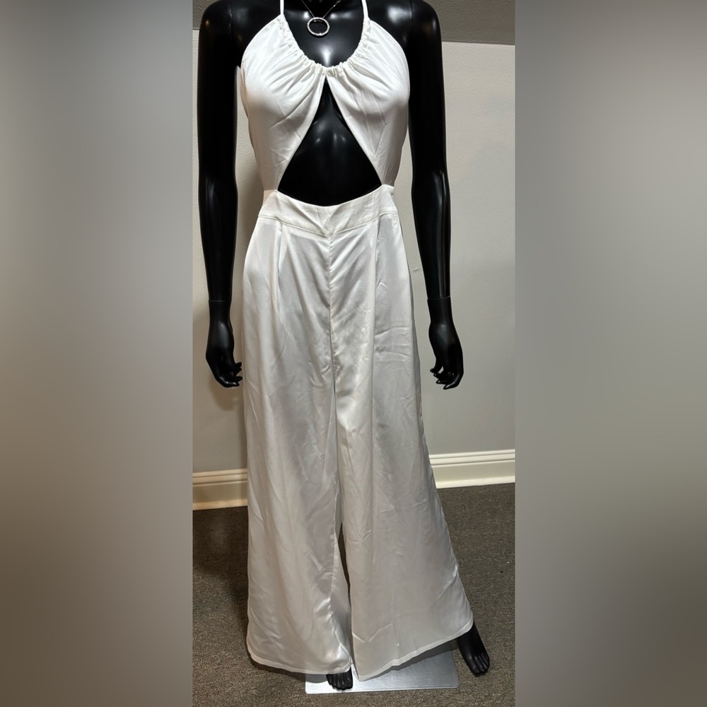 LOVE & LEMONADE Open Back Satin Halter Jumpsuit new NWT M